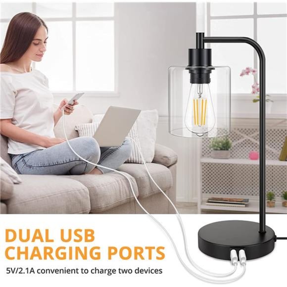 2-Pack Industrial Touch Control Table Lamp, 3 Way Dimmable 2 USB Charging Ports - Picture 4 of 5